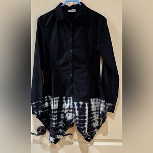 Black and White long sleeves Tie-Dye Button Down Shirt Size Medium